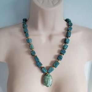 Turquoise color Stone Scarab Necklace